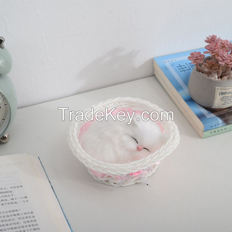 Exquisite Basket Animal Model Plush Toy Kids Living Room Decoration Accessories Realistic Cat