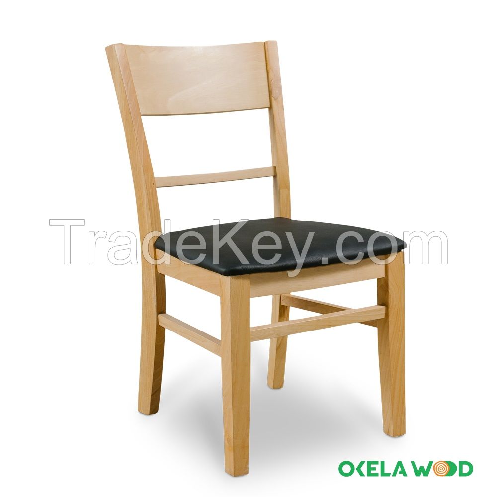 Wooden chair for restaurant, dining room, cafe, with firm backrest, synthetic leather mattress surface