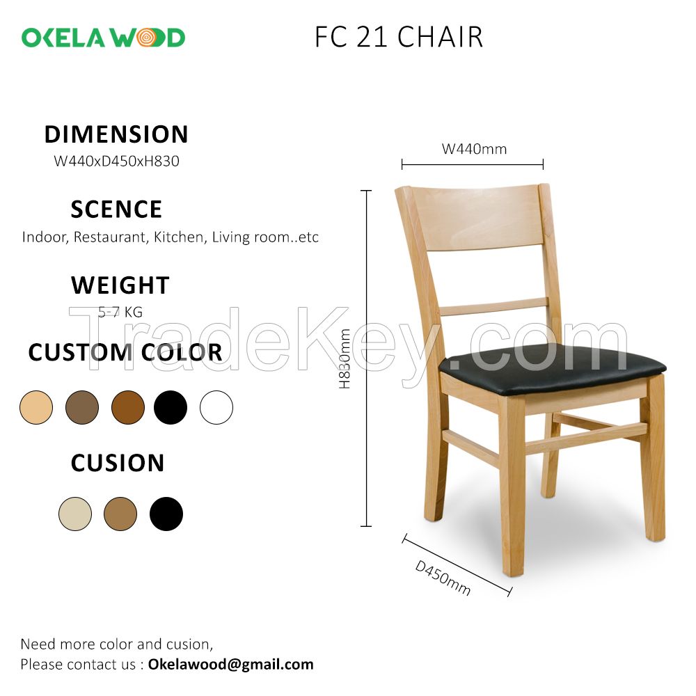 Wooden chair for restaurant, dining room, cafe, with firm backrest, synthetic leather mattress surface