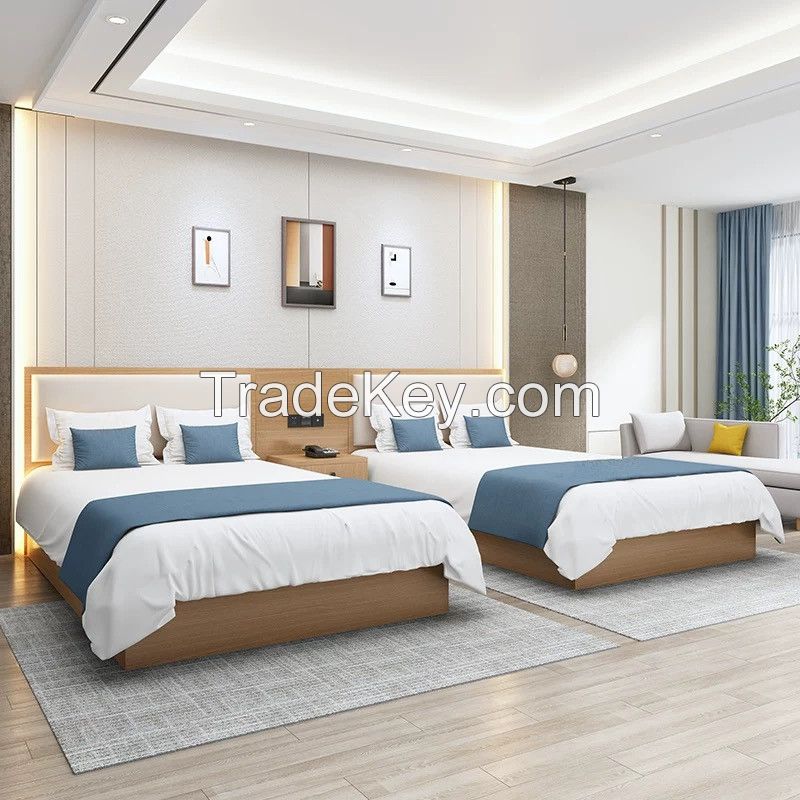 Hotel Standard Wooden Furniture Single Double Solid Wood Modern Bed