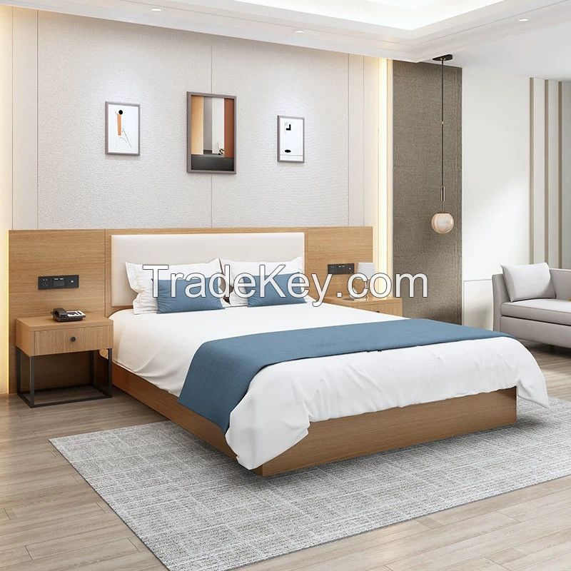 Hotel Standard Wooden Furniture Single Double Solid Wood Modern Bed
