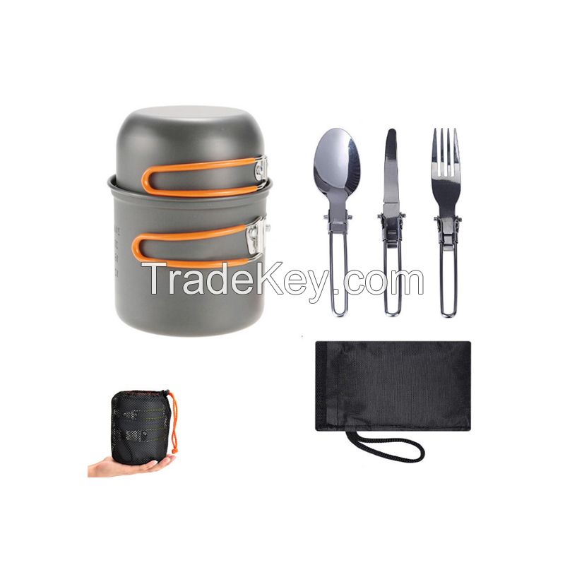 Outdoor Portable Cookware 1-2 Person Camping Set Pot, Scratch Resistant, High Temperature Resistant, Outdoor Non Stick Set Pot