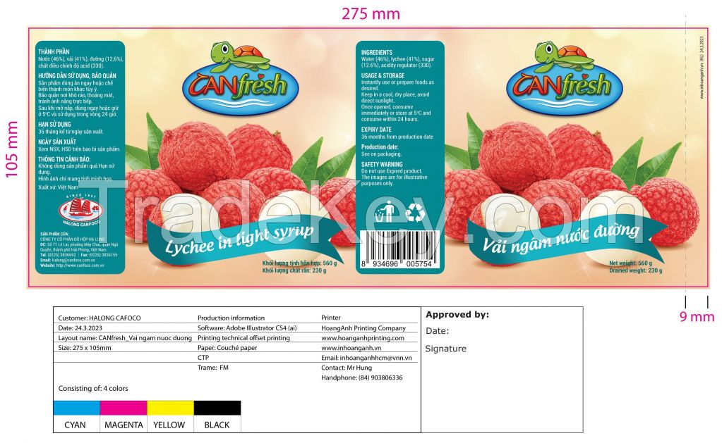 Vietnamese exported OEM Canned lychee in light syrup 560g