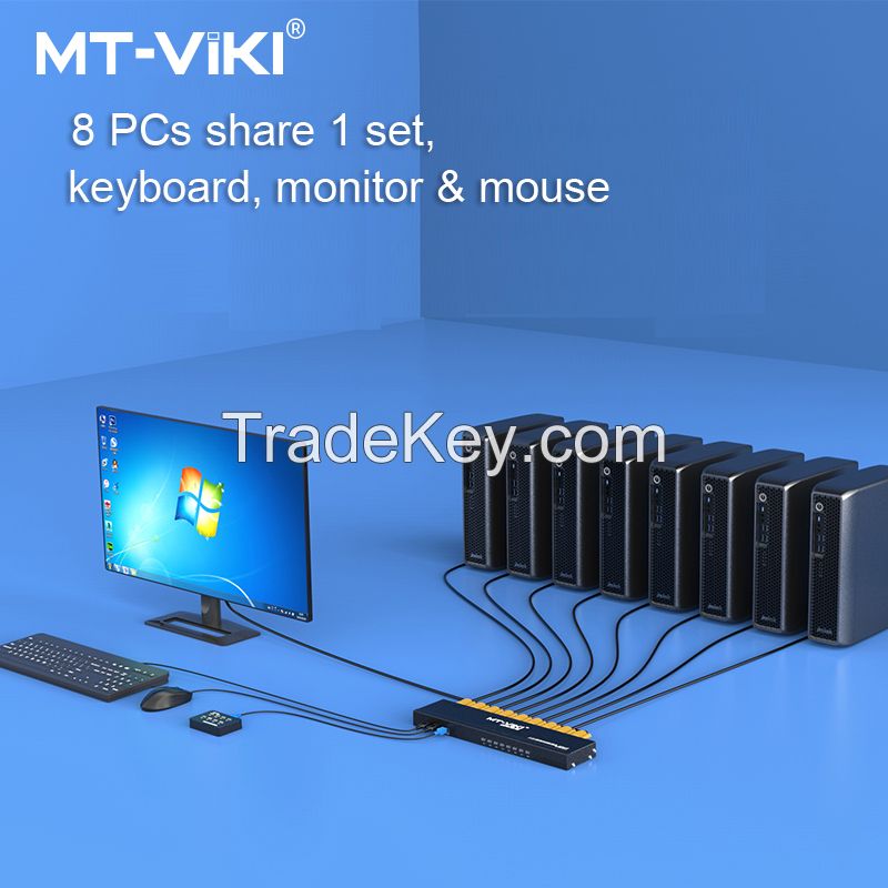 8 Port KVM Switch VGA, MT-VIKI Rack KVM Console 8x1 Switcher 8 in 1 Out 1080P + 8-Pack Cables