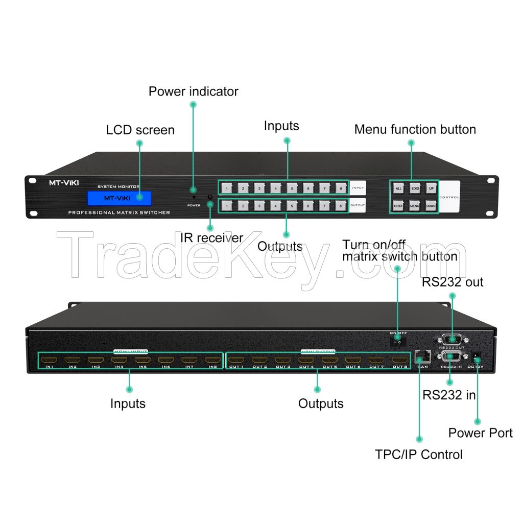 4K HDMI matrix Switch 8x8, MT-ViKI 2U ADI 8 in 8 Out HDMI matrix Switcher