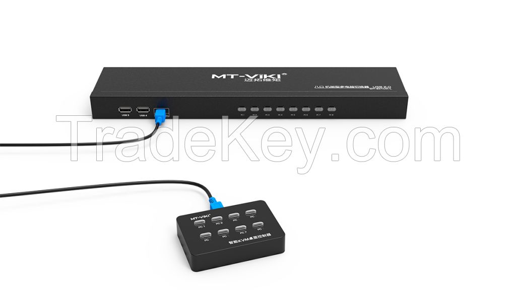 8 Port KVM Switch VGA, MT-VIKI Rack KVM Console 8x1 Switcher 8 in 1 Out 1080P + 8-Pack Cables