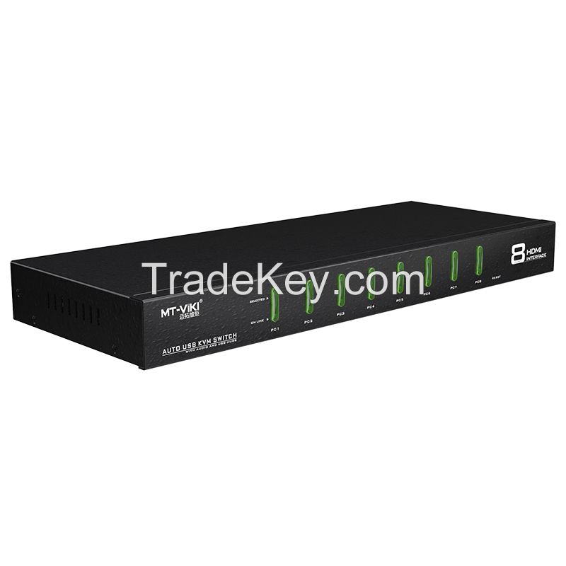 8 Port HDMI KVM Switch, MT-VIKI Rackmount 4K 30Hz KVM Console 8x1 USB HDMI Switcher 8 in 1 Out + 8-Pack Cables