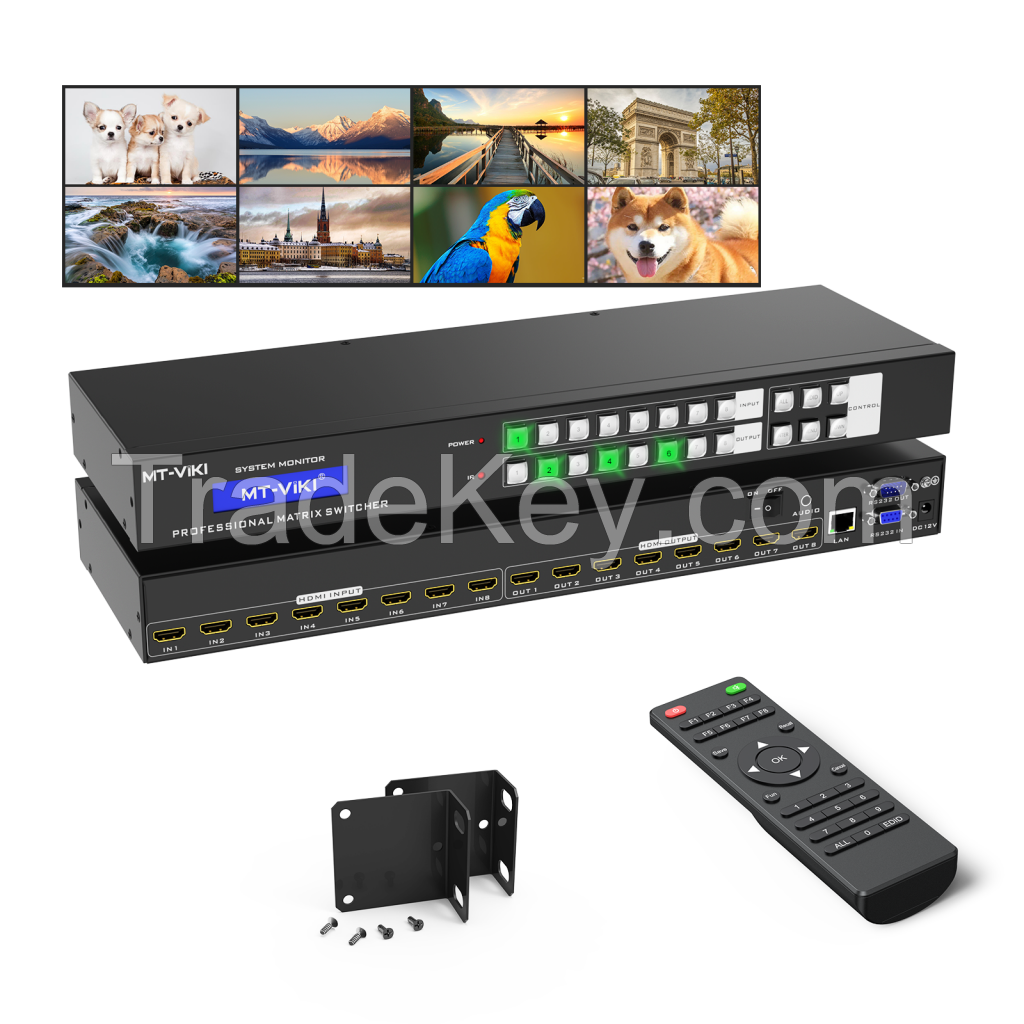 4K 30Hz Video HDMI Matrix 8x8, MT-ViKI HDMI Matrix Switcher Splitter 4 in 4 Out with Web GUI