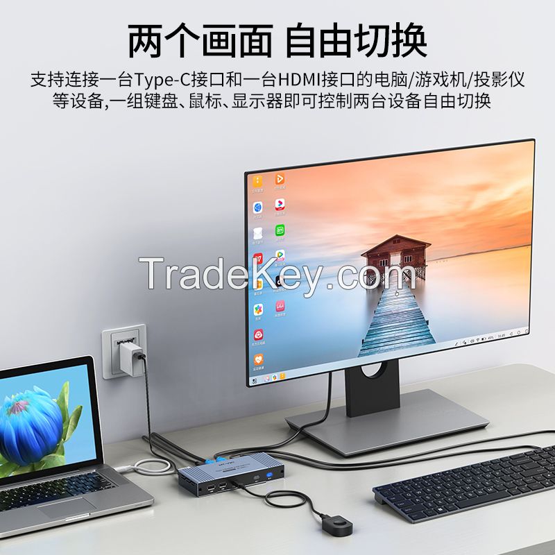 Hybrid USB Type C & HDMI KVM Switch 2 Ports 4K 60Hz + Cables, MT-VIKI 4K USB C & HDMI KVM Switcher for MacBook Laptop PC