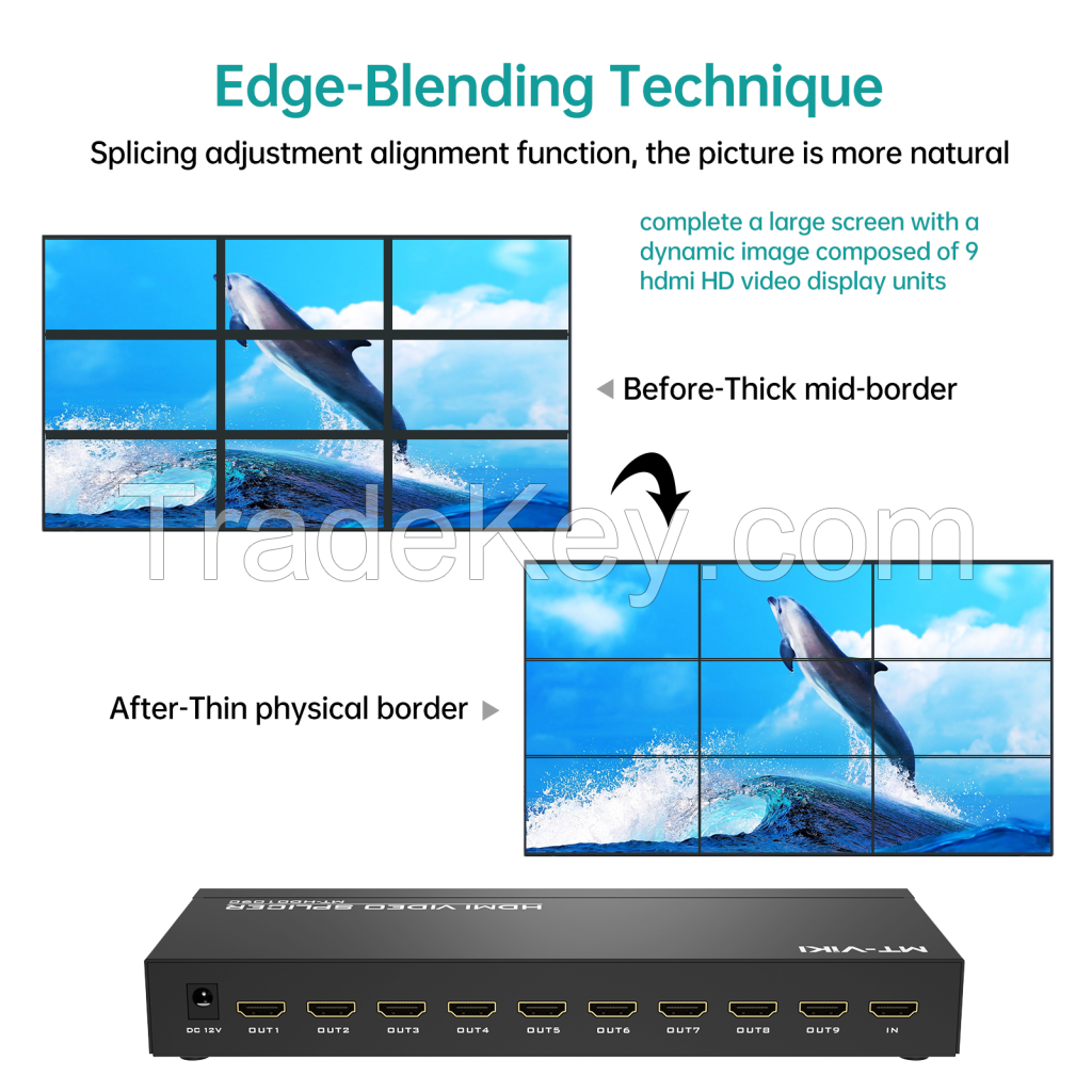4K 30Hz HDMI Video Wall Controller 3x3, MT-VIKI 9 Port Multiviewer HDMI Video Wall Splicer 3x3 With IR
