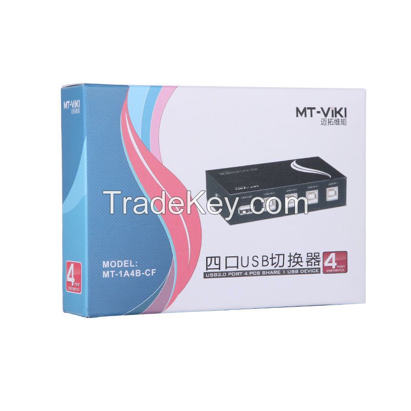 MT-1A4B-CF Manual 4 Port USB Switch 4x1 USB Share Switcher Support 4 Computer Share on USB2.0 Device USB Printer Sharing