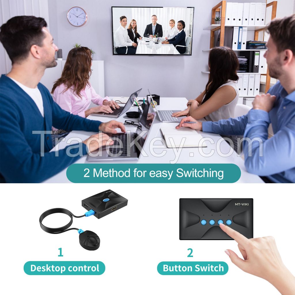4K HDMI KVM Switch 2 Port+ Cables, MT-VIKI 4K@30Hz Desktop HDMI KVM Switch Selector Box for 2 Computers 1 Keyboard Mouse Monitor
