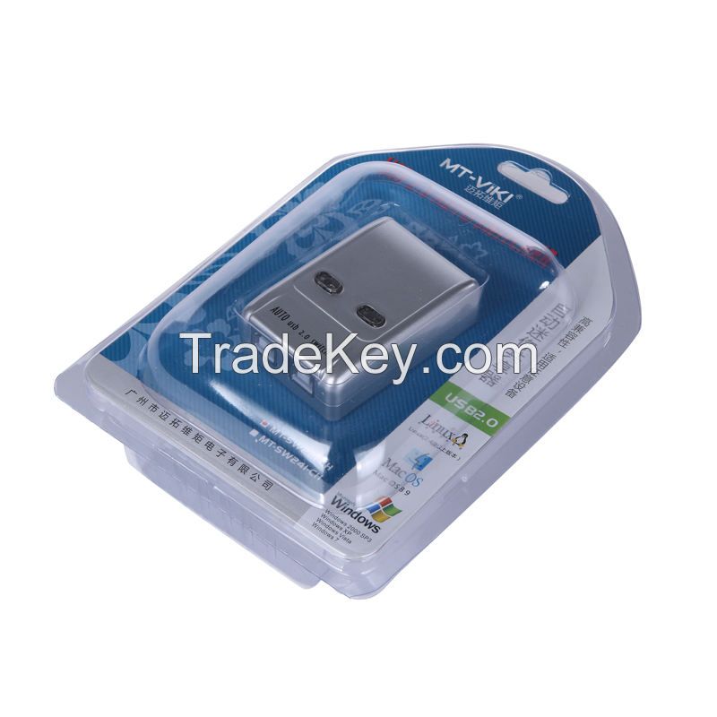 MT-ViKI MT-SW221-CH  Plastic Housing Auto 2 Port USB Switch Printer Sharing Switcher Switching by Hotkey and Push Button
