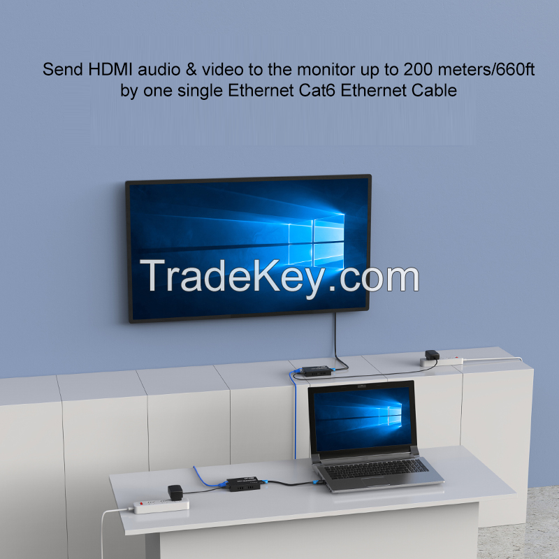 200m HDMI Extender Over Cat5e 6 Ethernet, MT-VIKI HDMI Transmitter and Receiver Over Ethernet Kit