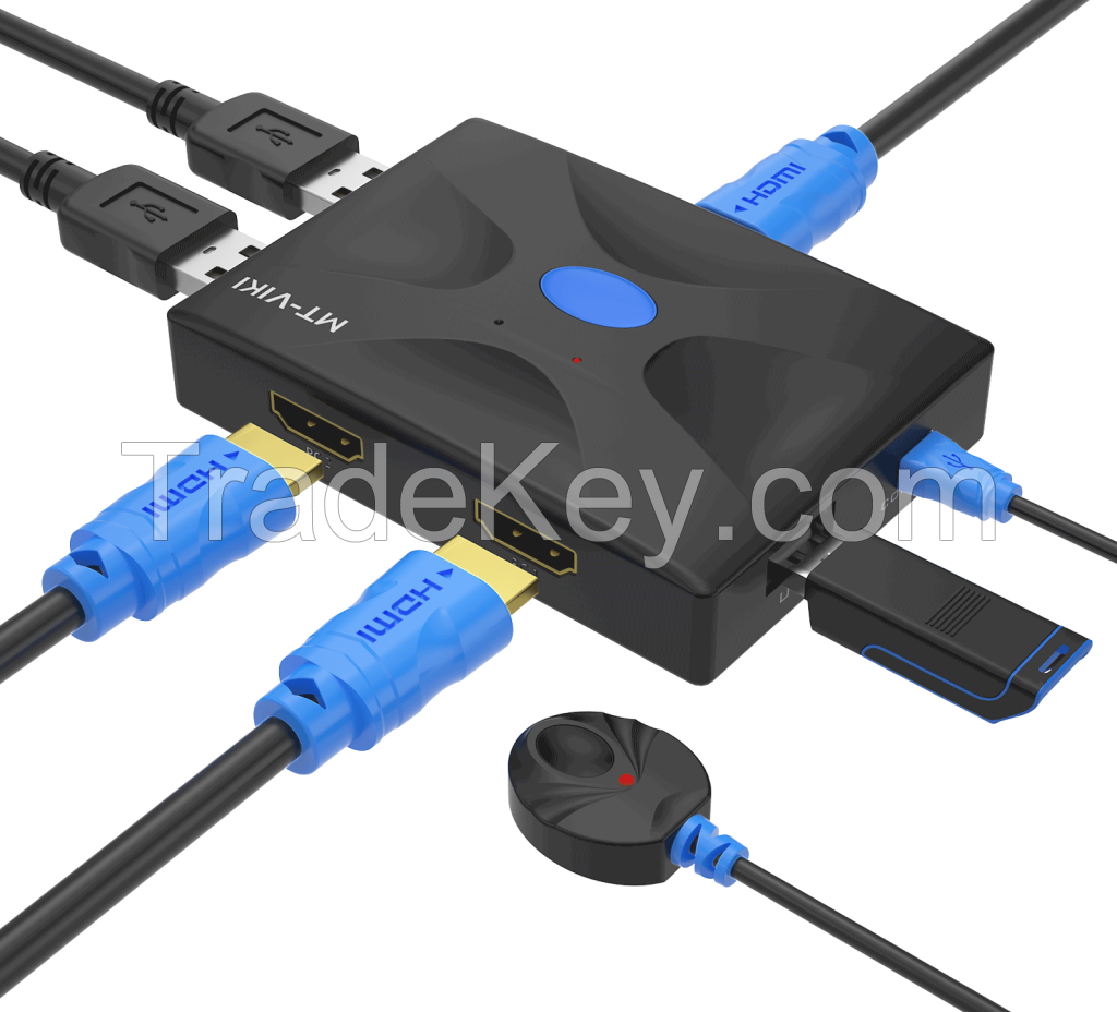 4K HDMI KVM Switch 2 Port+ Cables, MT-VIKI 4K@30Hz Desktop HDMI KVM Switch Selector Box for 2 Computers 1 Keyboard Mouse Monitor