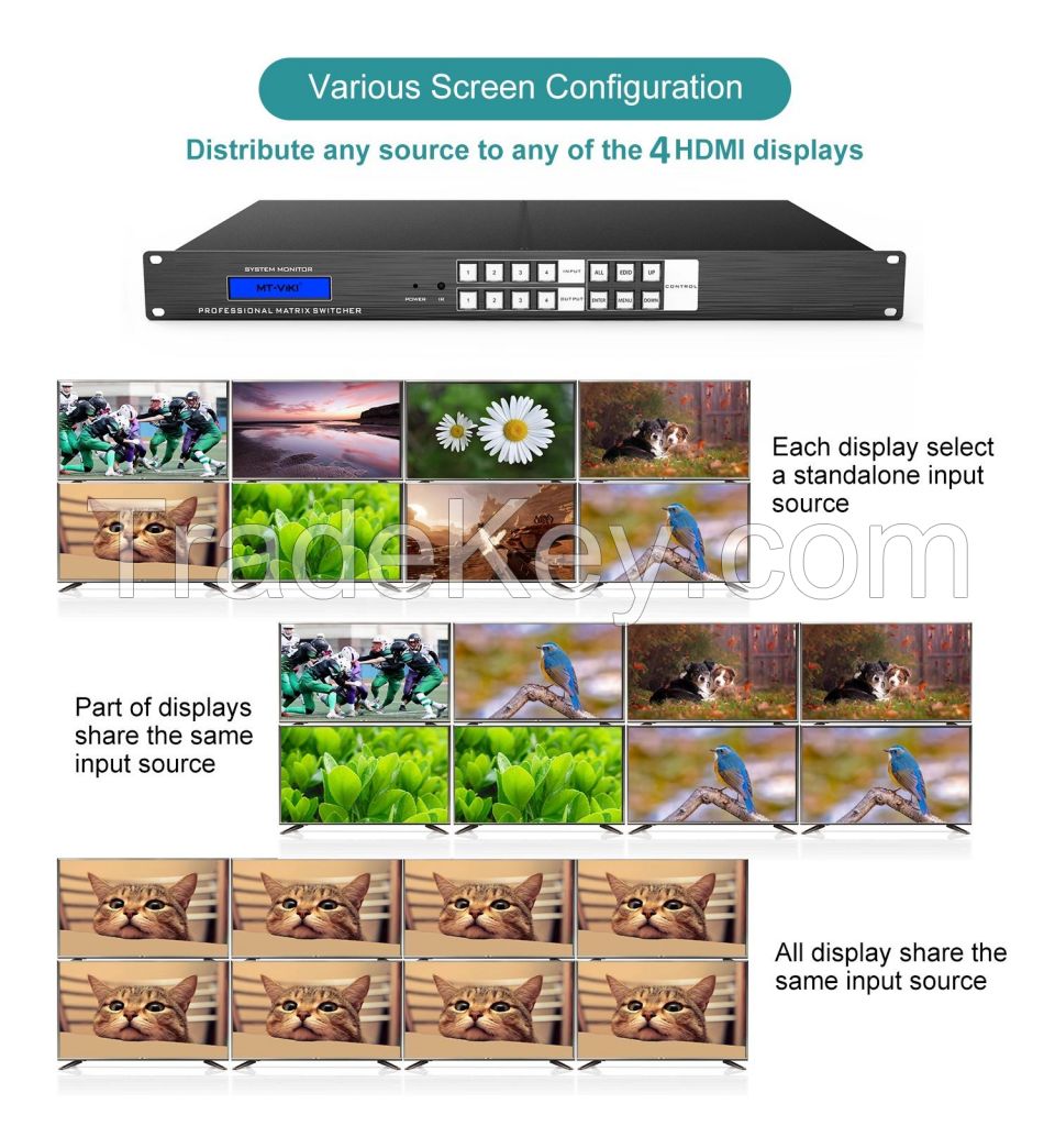 ADI Chip 4K 30Hz Video HDMI Matrix Switch 4x4, MT-ViKI Audio Video Equipments HDMI Matrix Switch Splitter 4 in 4 Out Web Control