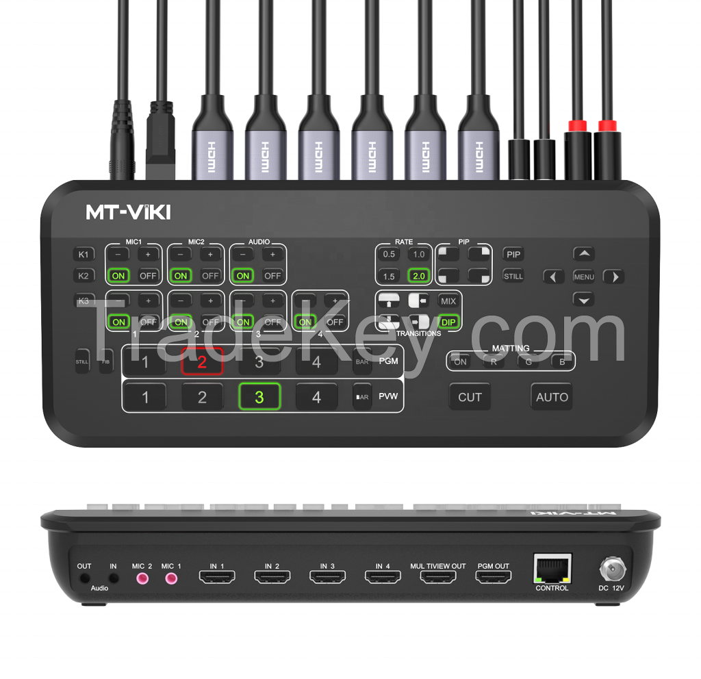 HDMI Video Mixer Switcher Live Streaming 4-Channel, MT-VIKI 4 Way Multi-View HDMI Video Switcher Broadcast Live Streaming