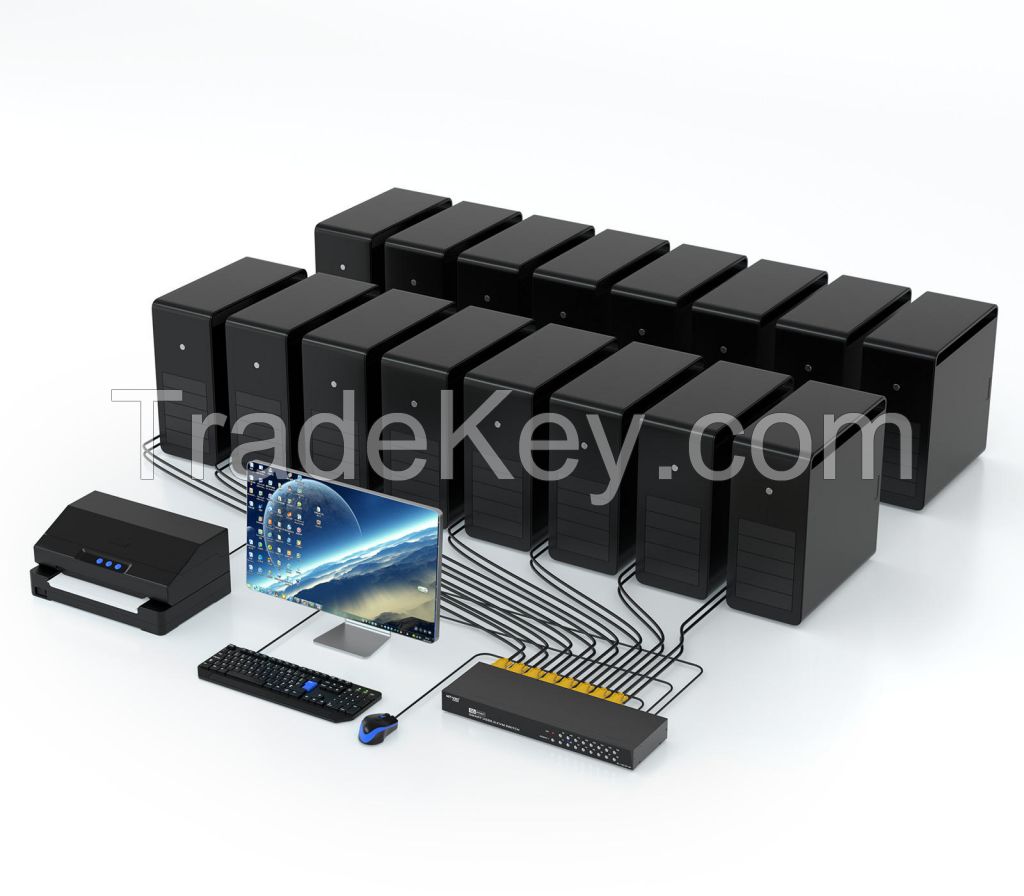 16 Port KVM Console VGA MT-VIKI Rackmount USB VGA KVM Switch 16x1 Switcher 16 in 1 Out + 16 Pack Cables