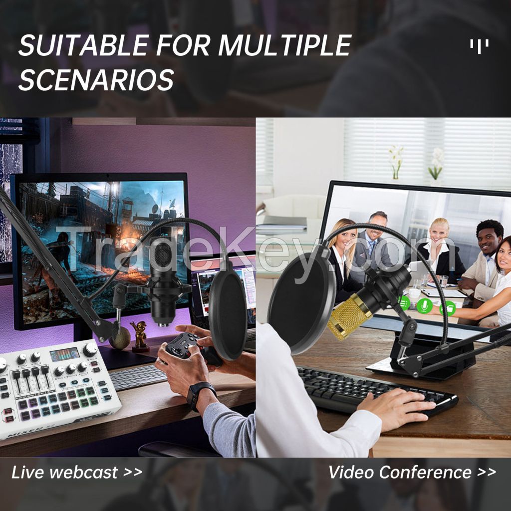 Digital Live Streaming Audio Mixer with LCD Gaming Bar, Live Sound Card with Bluetooth, 48V Phantom Power