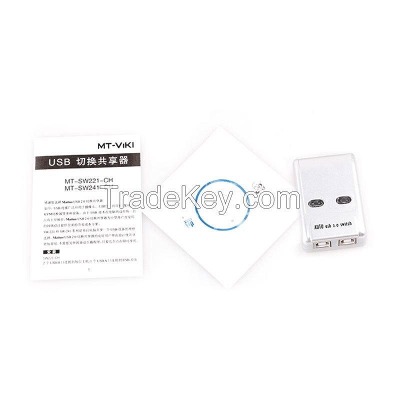 MT-ViKI MT-SW221-CH  Plastic Housing Auto 2 Port USB Switch Printer Sharing Switcher Switching by Hotkey and Push Button