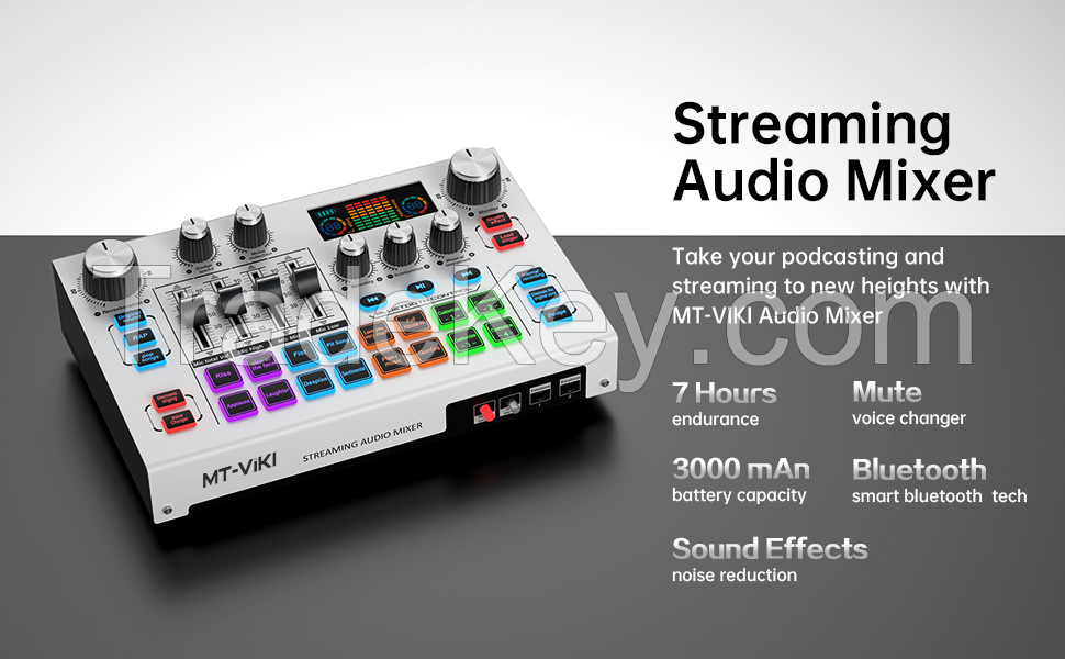 Digital Live Streaming Audio Mixer with LCD Gaming Bar, Live Sound Card with Bluetooth, 48V Phantom Power