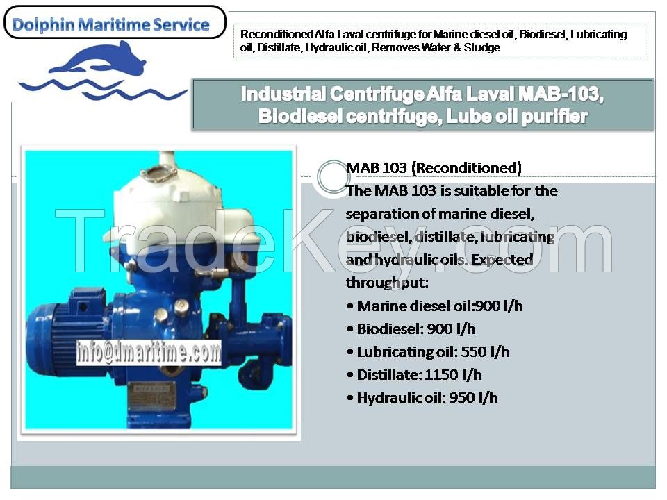 Industrial Centrifuge Alfa Laval Mab-103, Biodiesel Centrifuge, Lube Oil Purifier