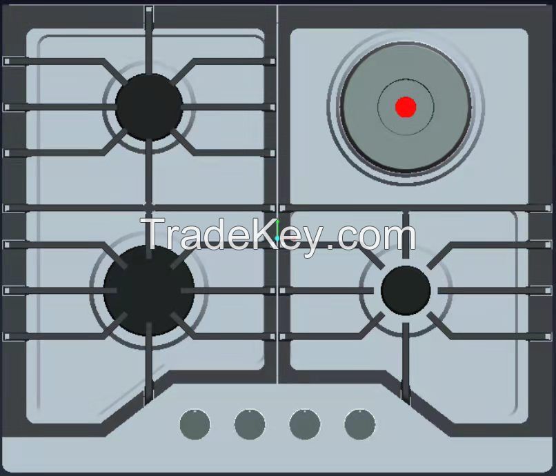 4 burners built in Stainless steel Gas +electric hob