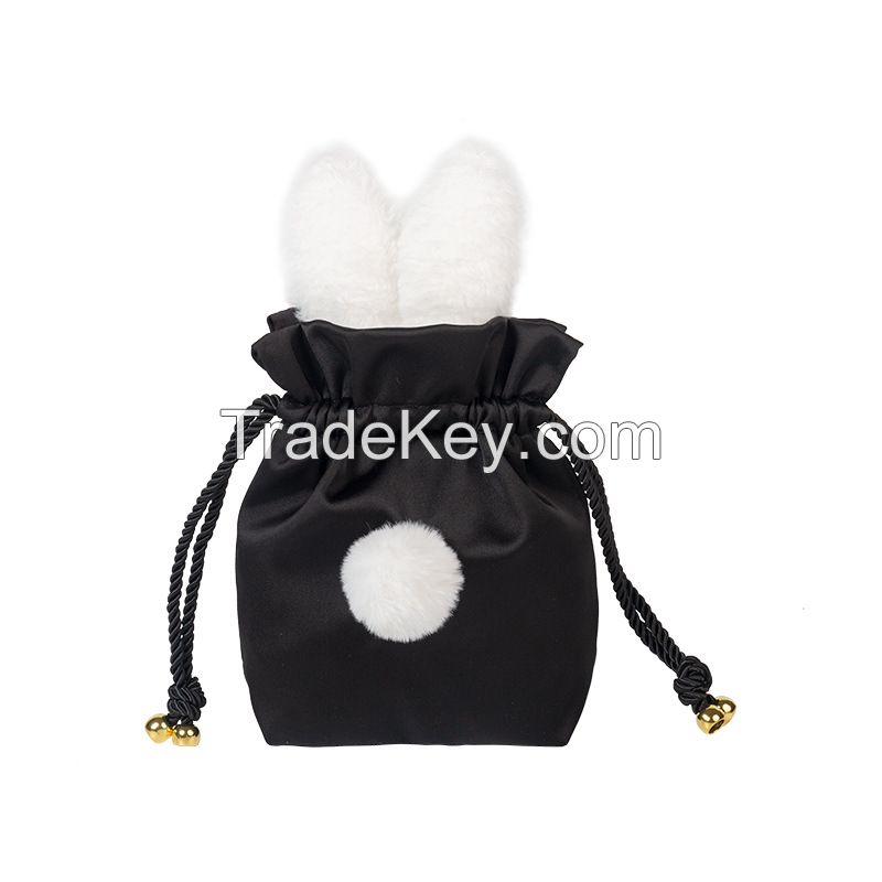 New imitation Rex rabbit hair cute rabbit ears embroidery makeup bag travel storage bag silk bundle pocket