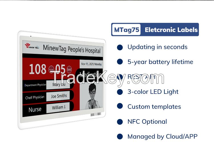 MinewTag MTag75 7.5inch ESL Electronic Eink Shelf Label Office Digital Name Plate