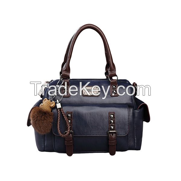 High Quality Oil Wax Retro Fashion Purse Hand Bag Large Capacity Nice Leather Rivets Tote Long Strap Stylish Crossbody Sling Bag Bright Messenger Bag Daily Work Briefcase