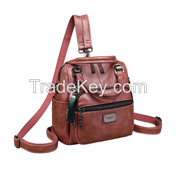 Retro Faux Leather Waterproof Backpack Summer Travel All-Match Handbag High Quality Large Capacity Long Strap Refreshing New Design