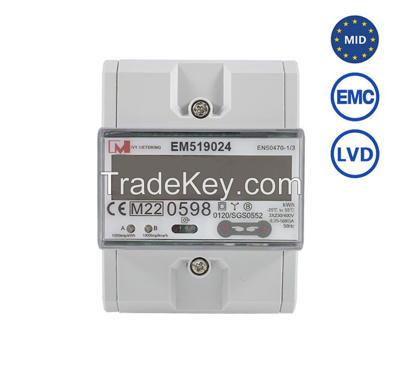 Three Phase MID Approval Din Rail Bidirectional Modbus RS485 Energy Meter