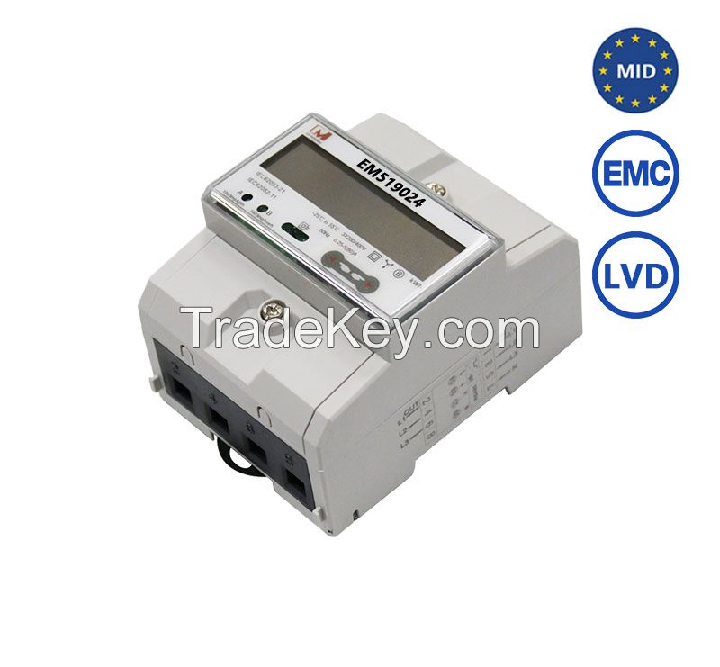 Three Phase MID Approval Din Rail Bidirectional Modbus RS485 Energy Meter