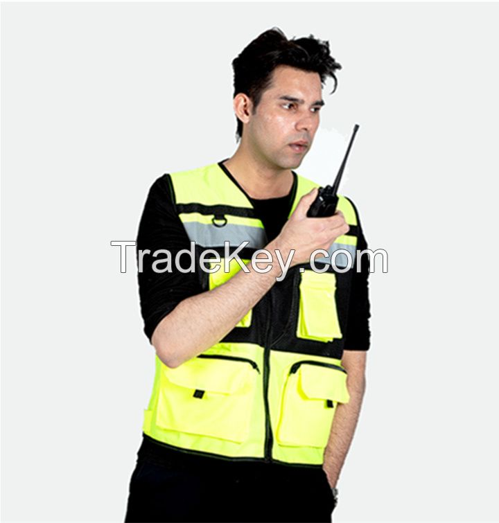 wholesale high visibility black safety reflective vest with pockets