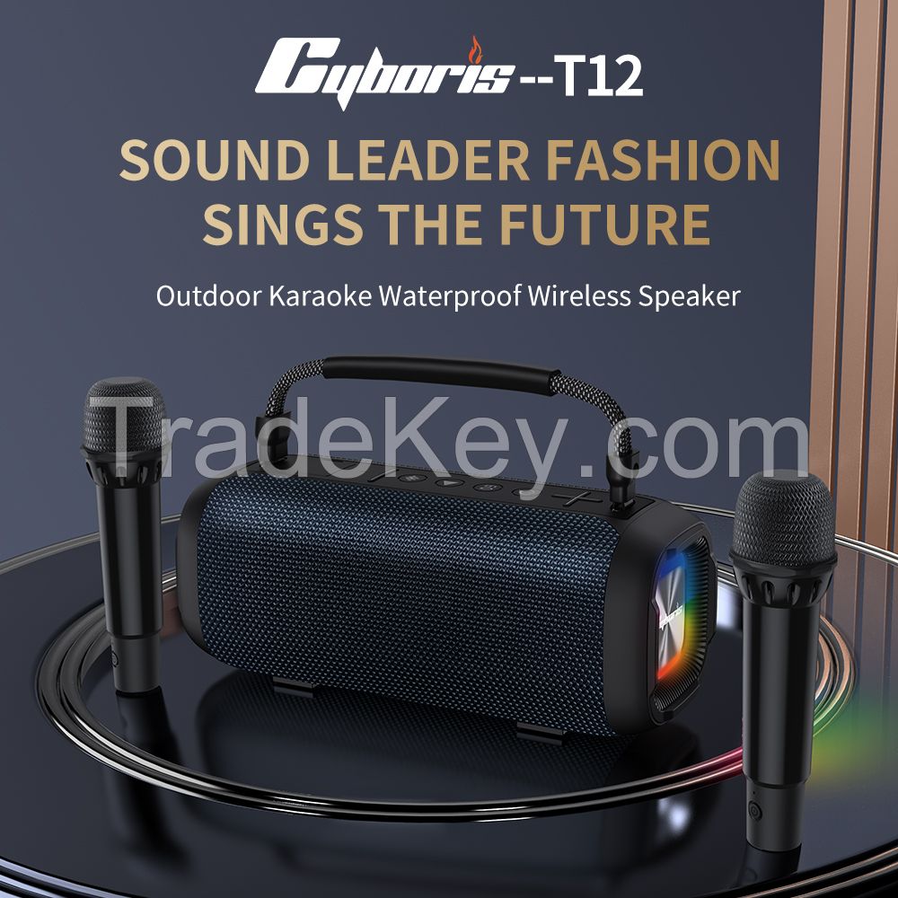 CYB-T12 80w powerful mini portable Karaoke speaker with wireless microphones