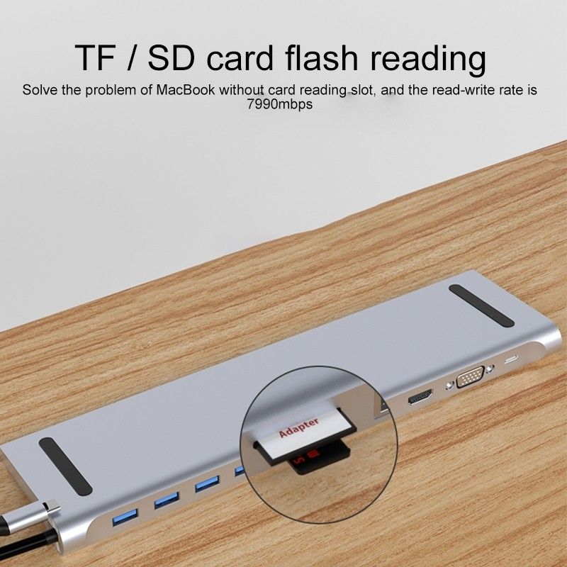 11 In 1 Usb-c/type-c To 4 X Usb+sd/tf+rj45+3.5mm+hdmi+vga+pd Multifunction Hub