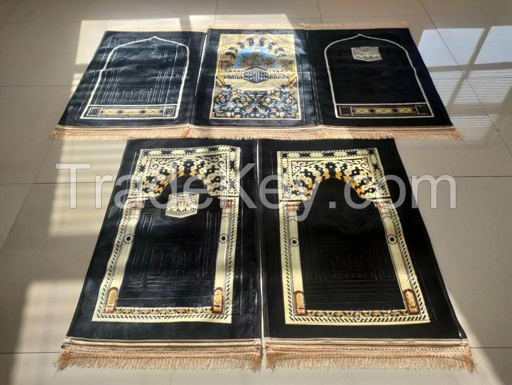 black printing muslim prayer rug praying mat islamic