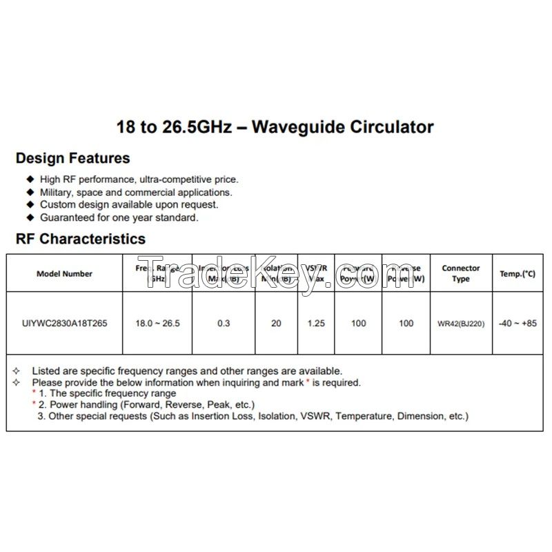 K band 18~26.5GHz Waveguide Circulator (WR42)