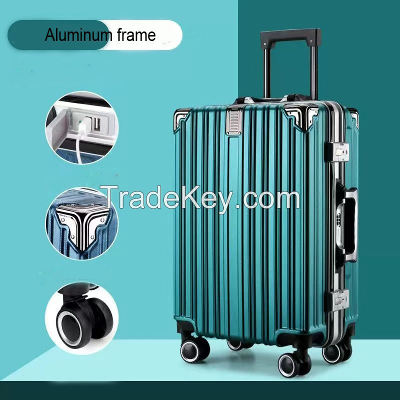 Silent wheel shock-resistant pc material aluminum alloy frame suitcase