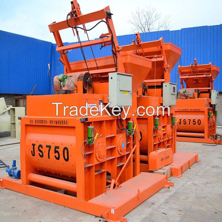 Double shaft concrete mixing machine stationary automatic bucket mixer