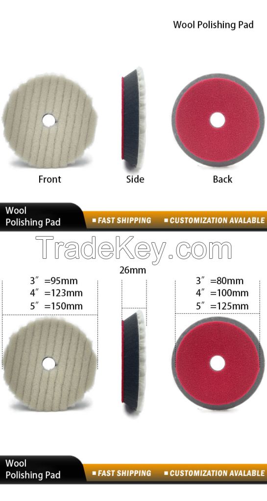 3 4 5 inch Wool Buffing Cutting Disc Sheepskin Japan Type Wool Polishing Pad  Car Detailing Wool Pad