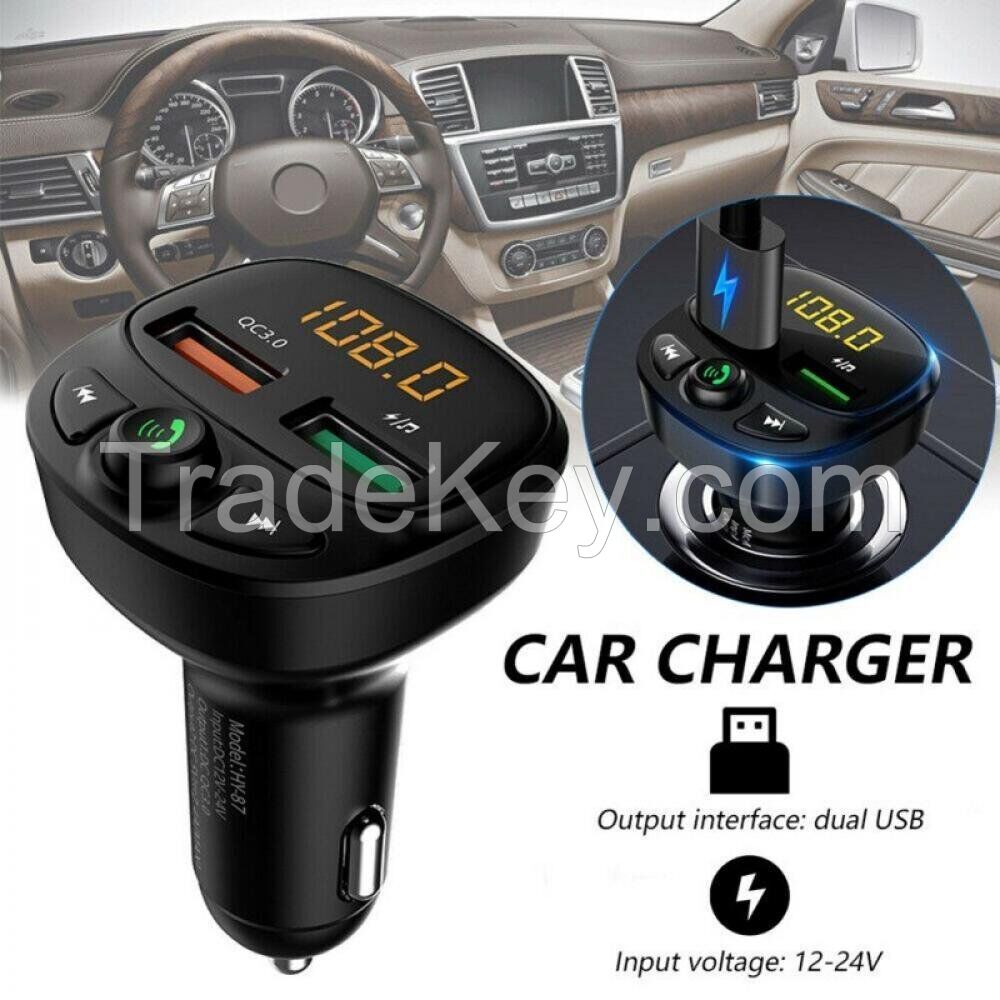 Bluetooth 5.0 Car Wireless Fm Transmitter Adapter 2 Usb Port Charger Hands-free