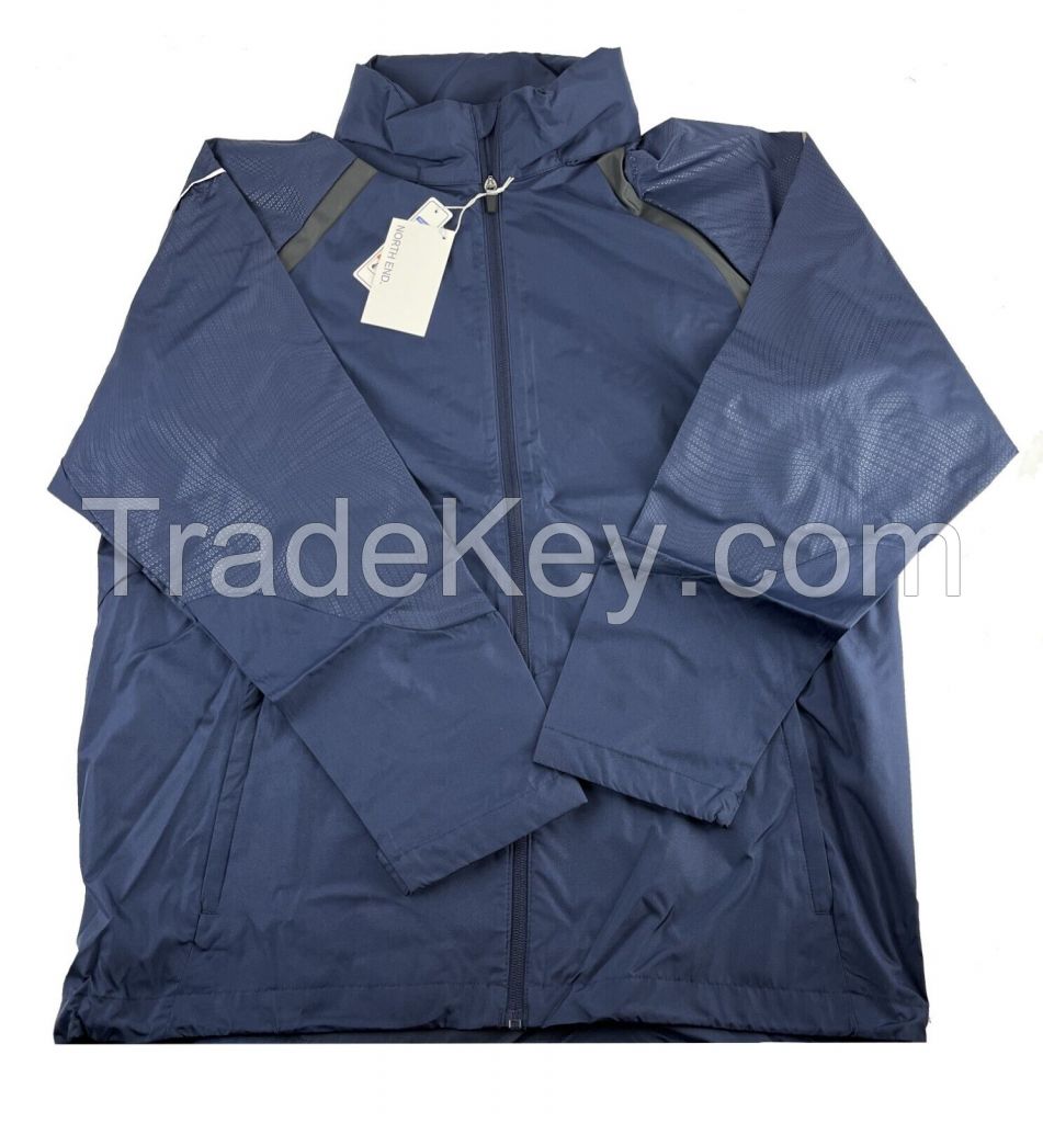 North End Men's Lightweight Waterproof Windbreaker Jacket Packable Hood Navy, XL