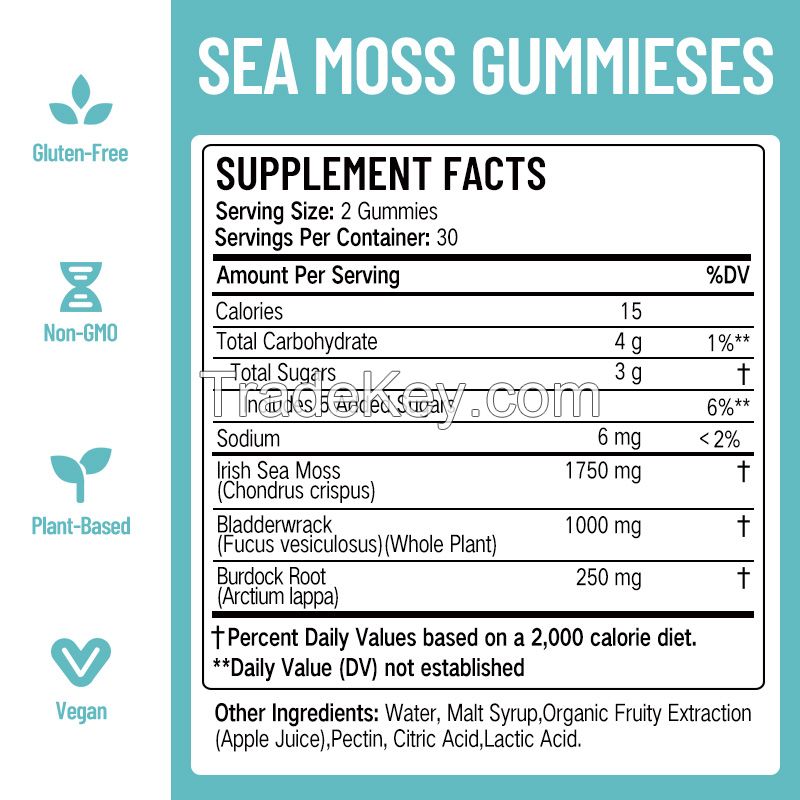 Private label healthcare supplements seamoss gummies vegan organic sea moss gummies