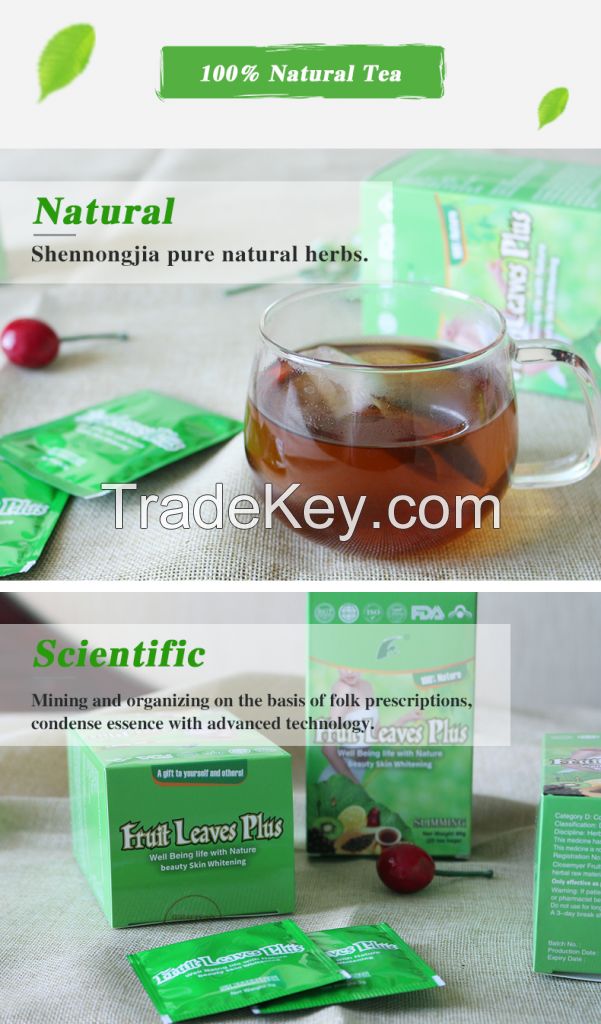 Fruit leaves plus tea Herbal Beauty whitening slimming tea bag blanchissant Slim Detox glow natural tea for weight loss