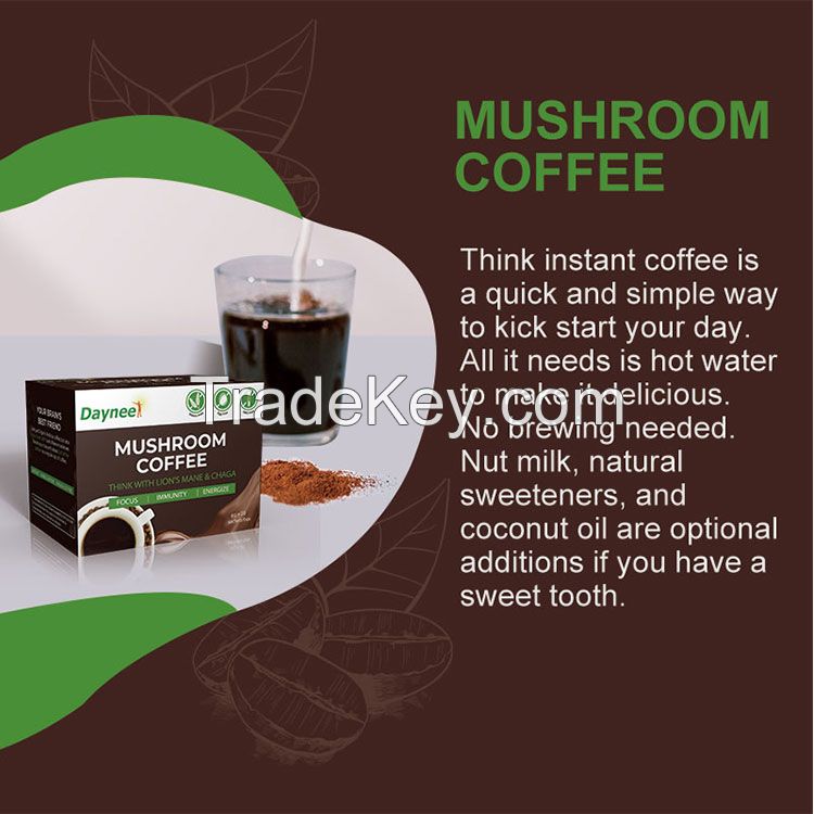 Healthy custom Reishi Chaga Mushrooms instant coffee Private Label Lion's Mane MushroomsOrganic Mushroom Coffee