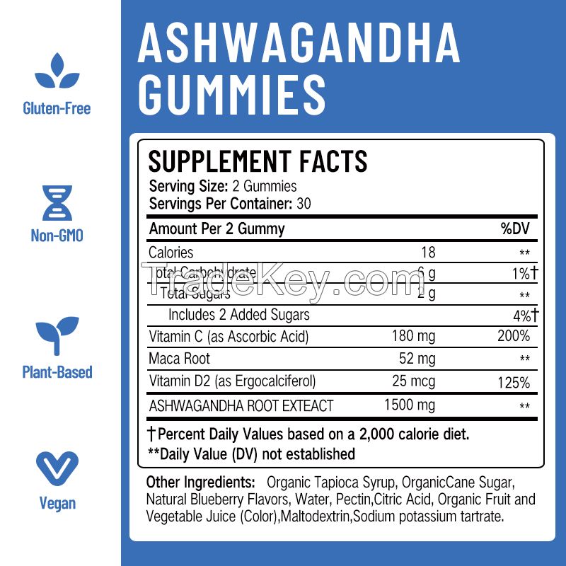Organic Pure Ashwagandha Gummy Vitamins Boost Energy & Performance & Clarity for Adults