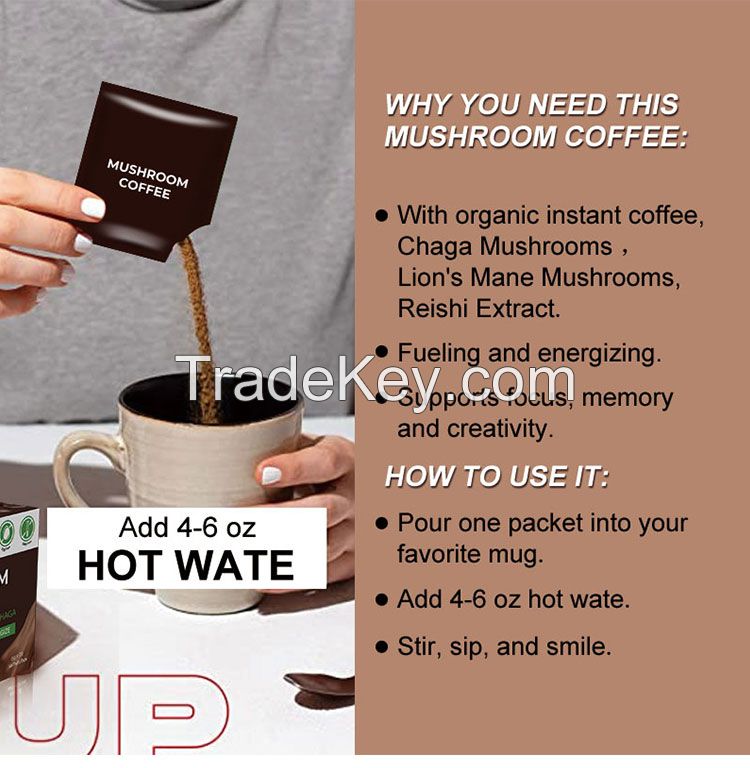 Reishi Chaga Lion's Mane Mushroom Powder 3 in 1 Private Label Black Coffee Wholesale Instant Coffee