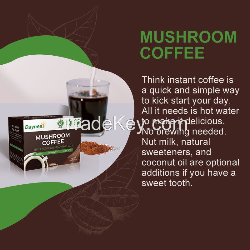 Private Label Mushroom coffee instant powder diet natural herbal ingredients produced in GMP factory with ISO food safety HALAL HACCP certificates