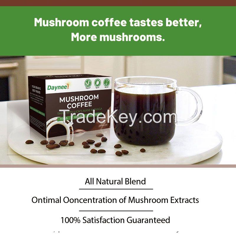 Private Label Mushroom coffee instant powder diet natural herbal ingredients produced in GMP factory with ISO food safety HALAL HACCP certificates